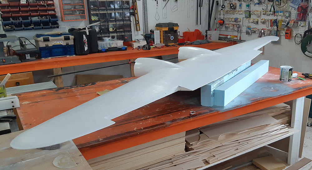 Primer paint applied to the wing top.